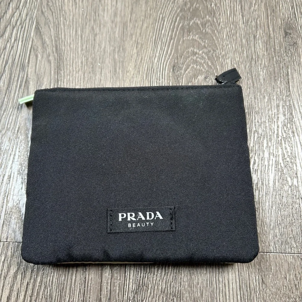 Prada Beauty Pouch Set Black Mint Green Canvas Makeup Bags Snaps
